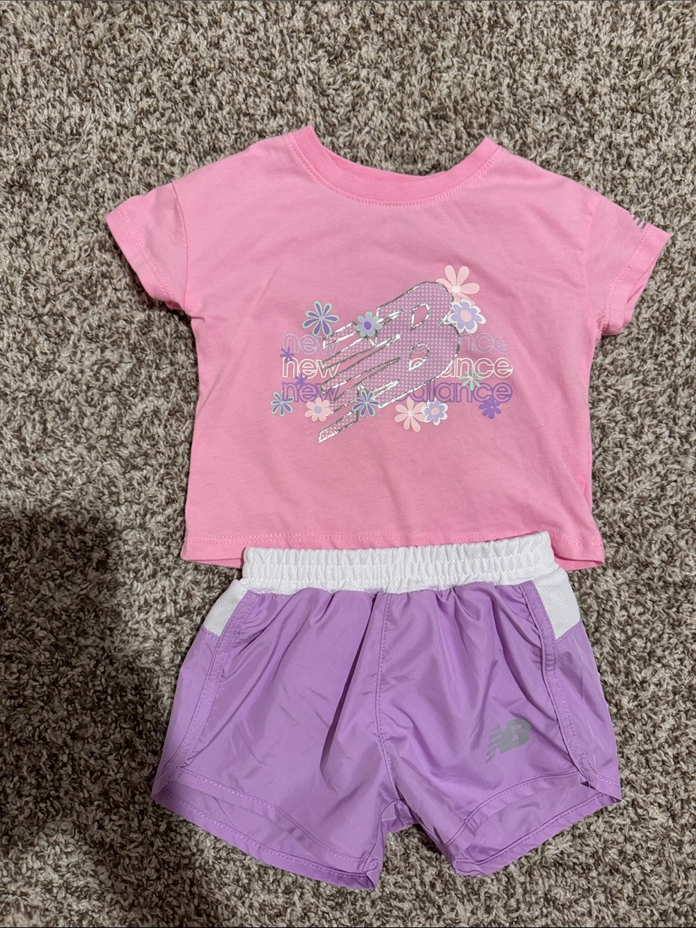 New Balance Pink Tee with Lavender Athletic Shorts